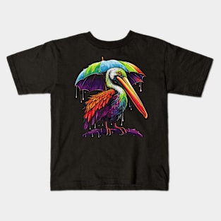 Pelican Rainy Day With Umbrella Kids T-Shirt